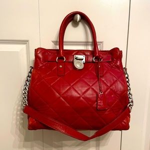 Michale Kors Hamilton quilted red tote